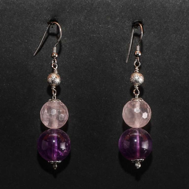 Orecchini con ametista e quarzo rosa